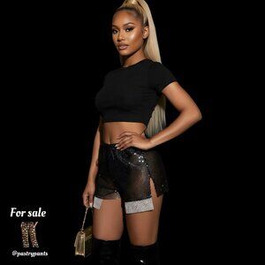 Sparkly Rhinestone Mesh Chainmail Shorts – Black/Silver – Size Small NWT